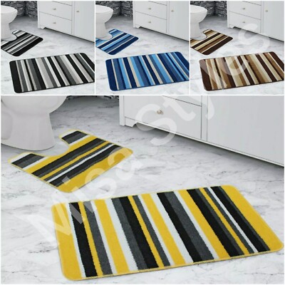 NON SLIP 2 PIECE BATH MAT & PEDESTAL MATS ABSORBENT BATHROOM TOILET SET ...