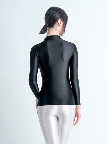 MJINM Women Glossy Satin Tops High Neck Long Sleeve Smooth Blouse Tight T-shirt - Picture 10 of 34