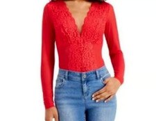 INC long-sleeve lace mesh bodysuit Red S