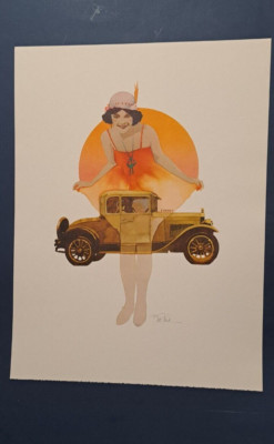 HAND SIGNED Bart Forbes art print '' Flapper ''    girl antique car roaring 20's