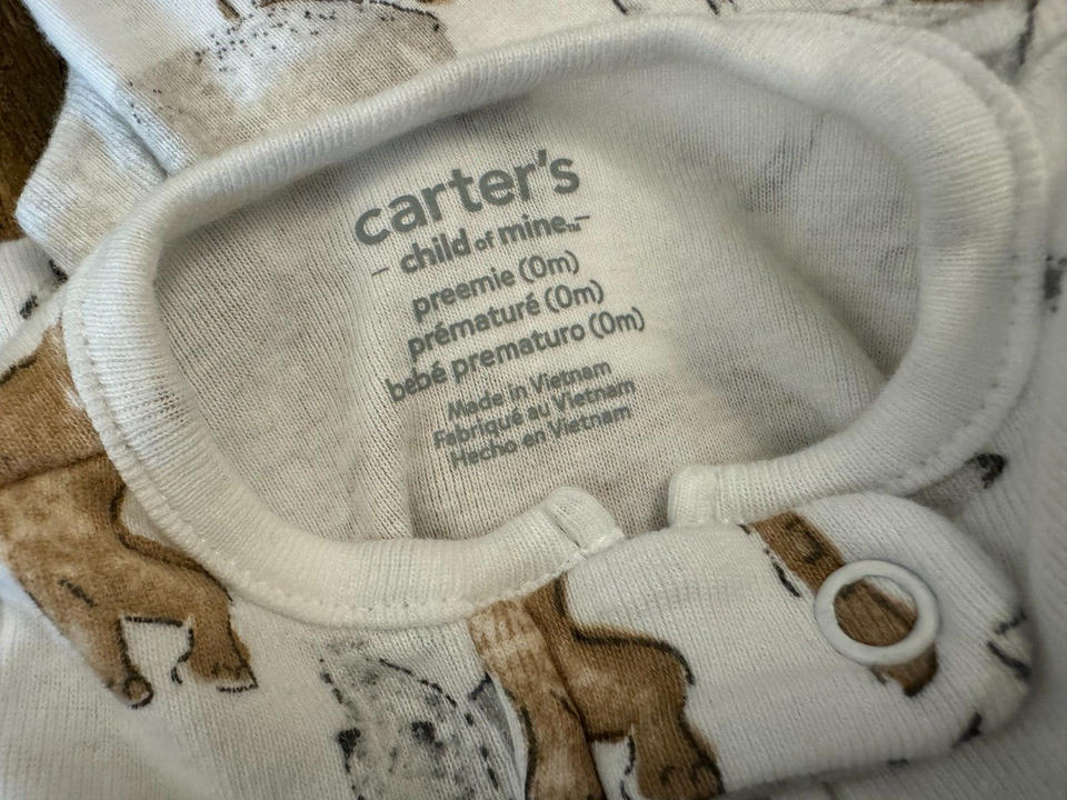 Carters Preemie Baby Boy Girl Unisex Sleeper Outfit Animal Zoo Reborn