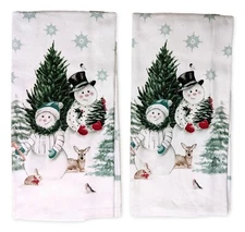 Set of 2 EVERGREEN FOREVER SNOWMEN Christmas Kitchen Towels, Kay Dee Designs