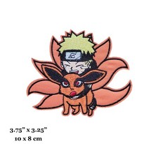 Naruto And Kurama The Nine-Tailed Demon Fox Cute Embroidered Iron On Patch