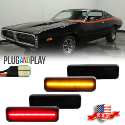 4PCS Smoked LED Front + Rear Side Marker Lights For 72-74 & 84-87 Dodge Charger