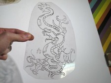 vtg 1960s Tattoo Flash acetate stencil Large Asian Dragon signed v6 DR2