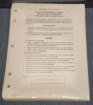 Commercial Arbitration 3rd Edition 2020 Cumulative Supplement
