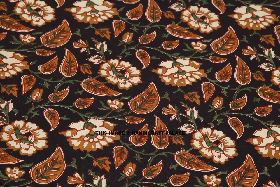 5 Yard Indian Hand Block Print Cotton Fabric Fabric Printed Black Floral Jaipuri - Image 3 of 4