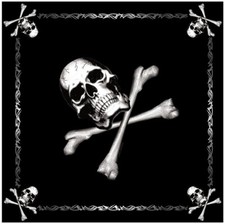 Black Jolly Roger Flag Cotton Biker Skull Bandana 22" x 22" 