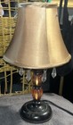 Vintage Orange Crystals Bedroom Or Living Room Table Lamp Gold Shade 12L X 7W — photo 1