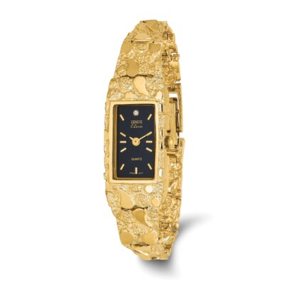 10k Yellow Gold Black 15x31mm Dial Rectangular Face Nugget Watch Gift for Her
