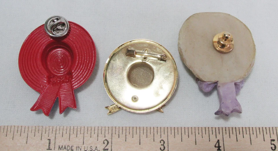 Sombrero Prendedor Broche Sombrero Rojo Cinta Púrpura Malla Metal Esmalte Sombrero Floral Resina Lote de 3 Foto 2 de 4