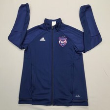 Adidas Jacket Boys Medium Blue Soccer Outdoors Full Zip Windbreaker Youth Kids