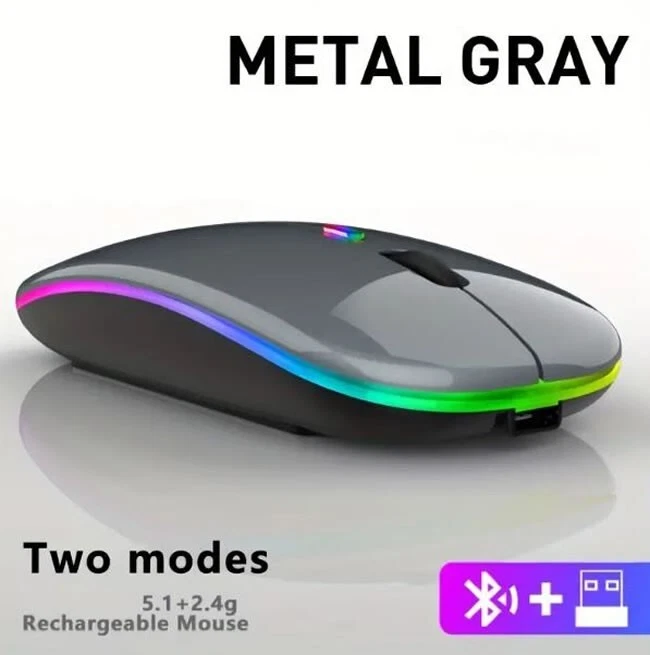 Wowssyo MetalGray Dual Mode Gaming Mouse5.1+2.4G Wireless Mouse - Image 2 of 4