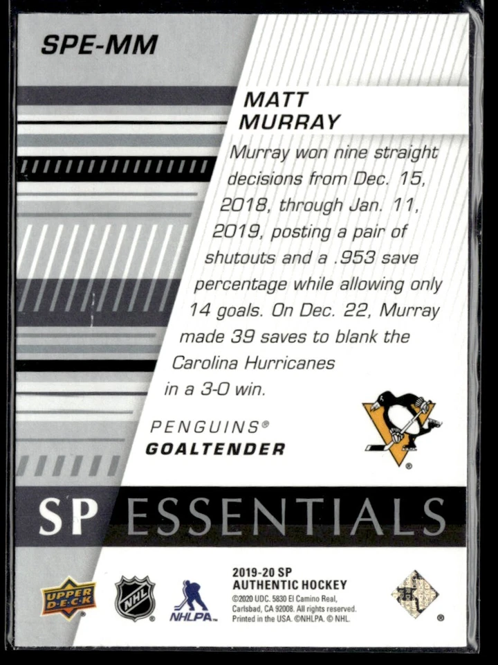 2020-21 SP Authentic essentials Matt Murray Auto /99 #SPE-MM H11R2I - Image 2 of 2