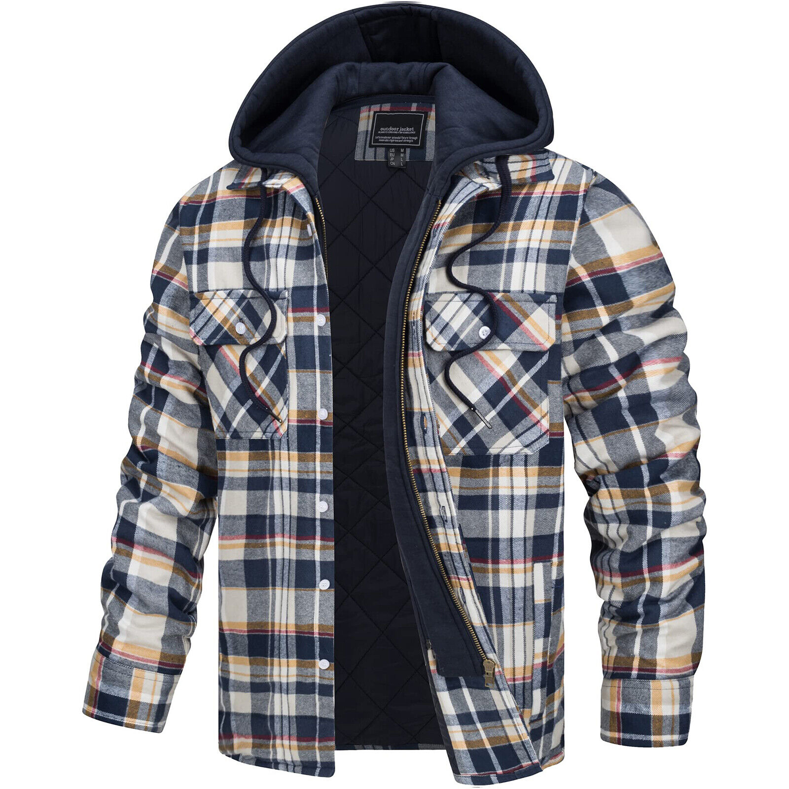 Men's Warm Shirt Jacket Quilted Lined Plaid Flannel Shirt Removeable ...