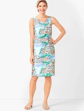 NWT Talbots Scenic Village Shift Dress Size 10 Blue White Cotton Lined Back Zip