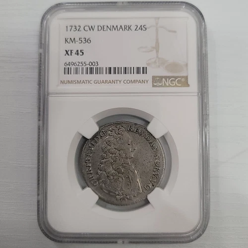 1732 Denmark  Christian VI 24 skilling NGC XF 45