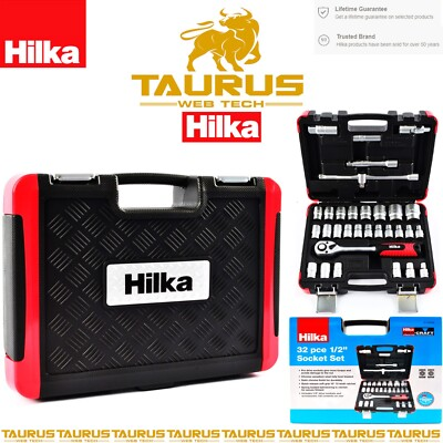 #ad 32x HILKA 1 2quot; Drive Socket Set Metric 72 Teeth Ratchet Extension Bar Carry Case GBP 41.95