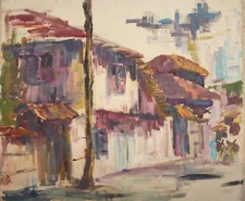 Vintage impressionist cityscape oil painting 