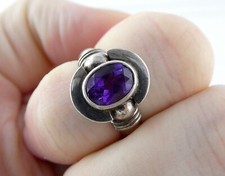 Sterling Silver Oval Cut Faceted Amethyst Ring 925 Size 6.75 6.1g Weight