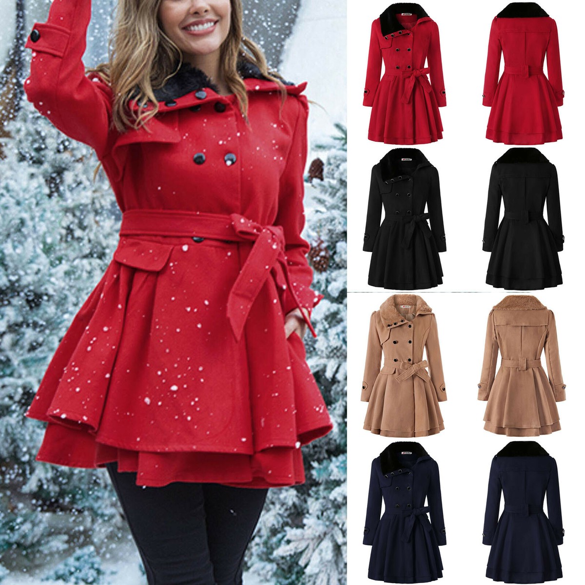 Women's Double Breasted Lapel Wool Coat Jacket Winter Warm Women's Double Breasted Lapel Wool Coat Jacket Winter Warm