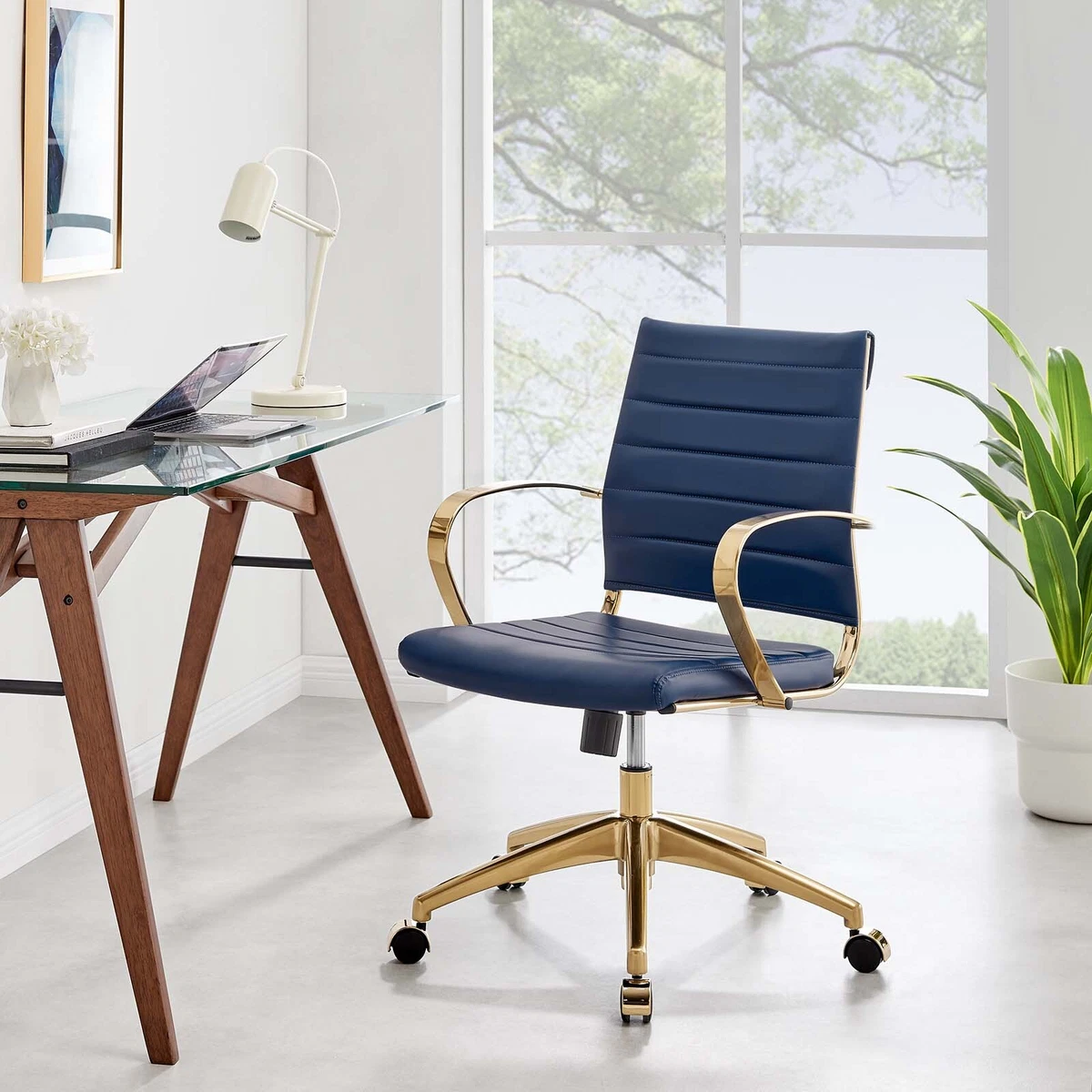 Modway Jive Gold Stainless Steel Midback Office Chair in Gold Navy