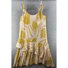 FRNCH Paris Dress Womens Small Midi Green Ivory Sundress Halter Ruffles*