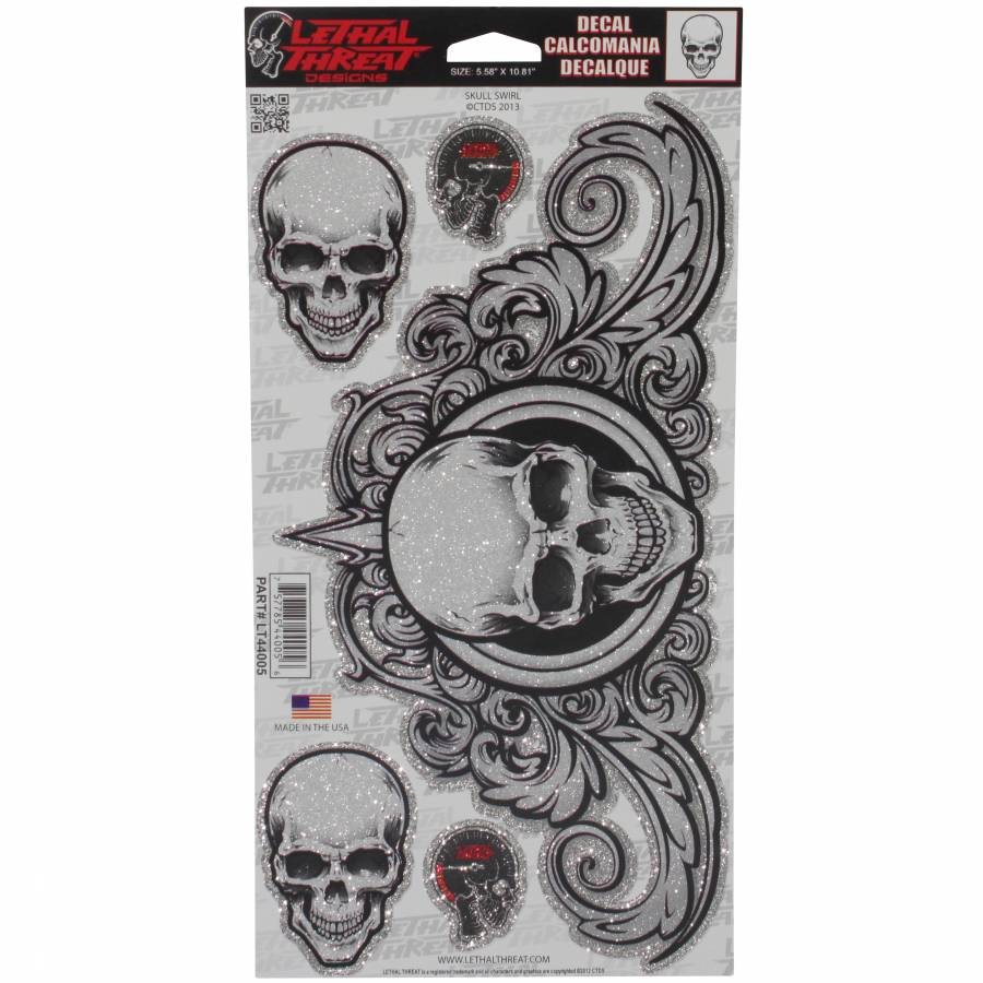Autocollant de qualité supérieure Lethal Threat Skull Swirl pailleté 150x260mm LT44005