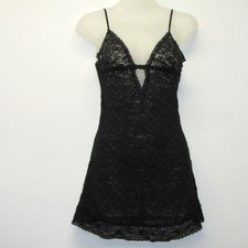 Victoria's Secret THE LACIE Black Sheer Lace Mini Slip Dress Lingerie sz Medium