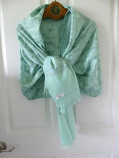 New Mint Blue Crewel Hand Embroidered 100 Cashmere Pashmina Wrap Shawl 28x75"