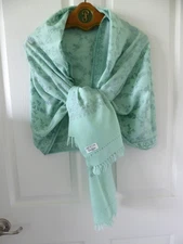 New Mint Blue Crewel Hand Embroidered 100% Cashmere Pashmina Wrap Shawl 28x75"