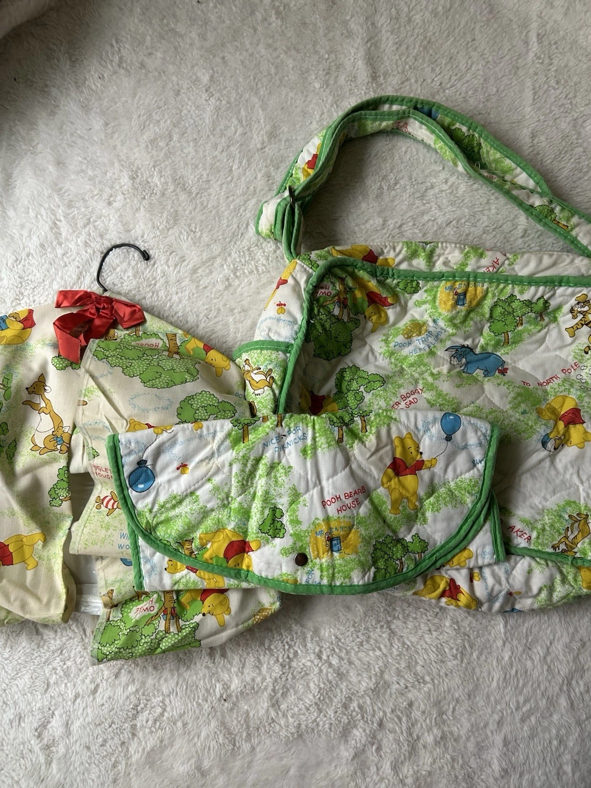 Vintage Winnie The Pooh Quilted Diaper Bag Changing Pad Garmet Bag Set