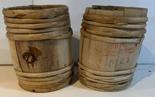 Set of 2 Antique Wood Staved Kegs/Barrels -Original Cork Pour-Holes & Twig Hoops