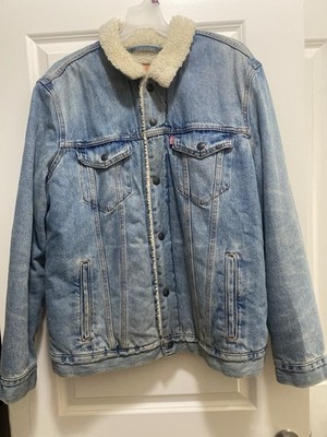 Levi Strauss & Co. Men's Sherpa Lined Trucker Jean Jacket Blue Beige XL