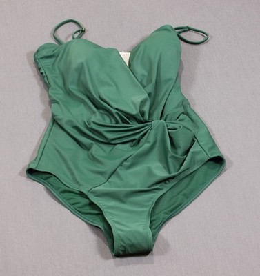 Nicole Miller Studio Green bandeau w/drape twist knot 1 PC Swimsuit NWT XL