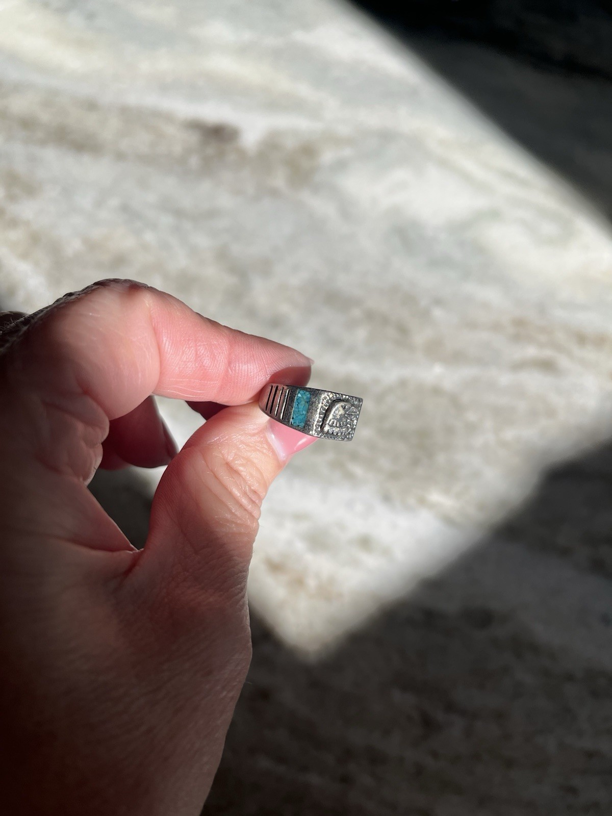 Native American Silver Turquoise Eagle Ring - image 6