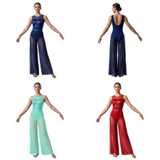 Women Jumpsuit Rhinestone Latin Jazz Costume Show Dancewear Ballet Lyrical Mesh