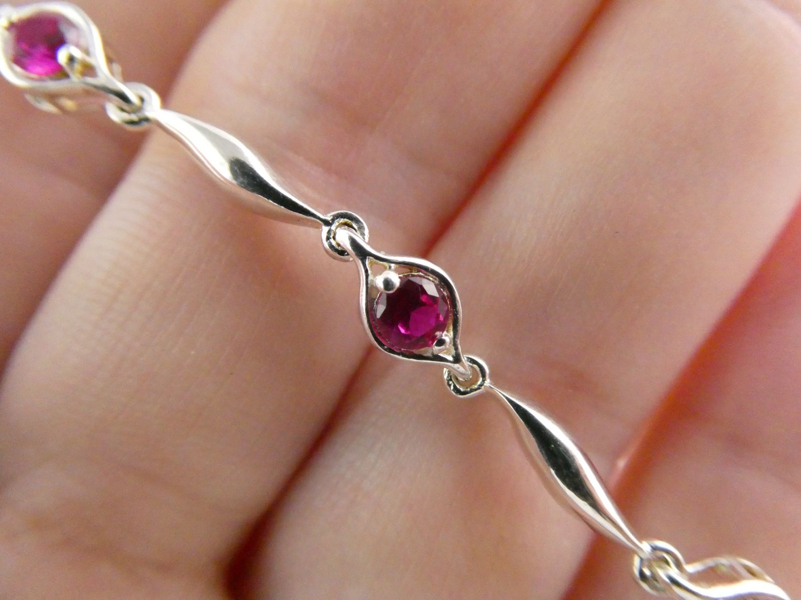 Sterling Silver Lab Created Ruby Link Bracelet 92… - image 13