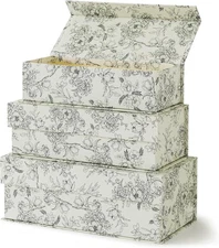  Decorative Storage Boxes with Lids, Set of 3 Cardboard Boxes Elegant Floral