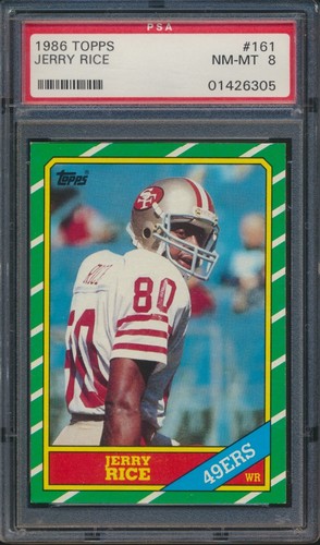 1986 TOPPS FOOTBALL #161 JERRY RICE RC PSA 8 NM-MT HOF ROOKIE