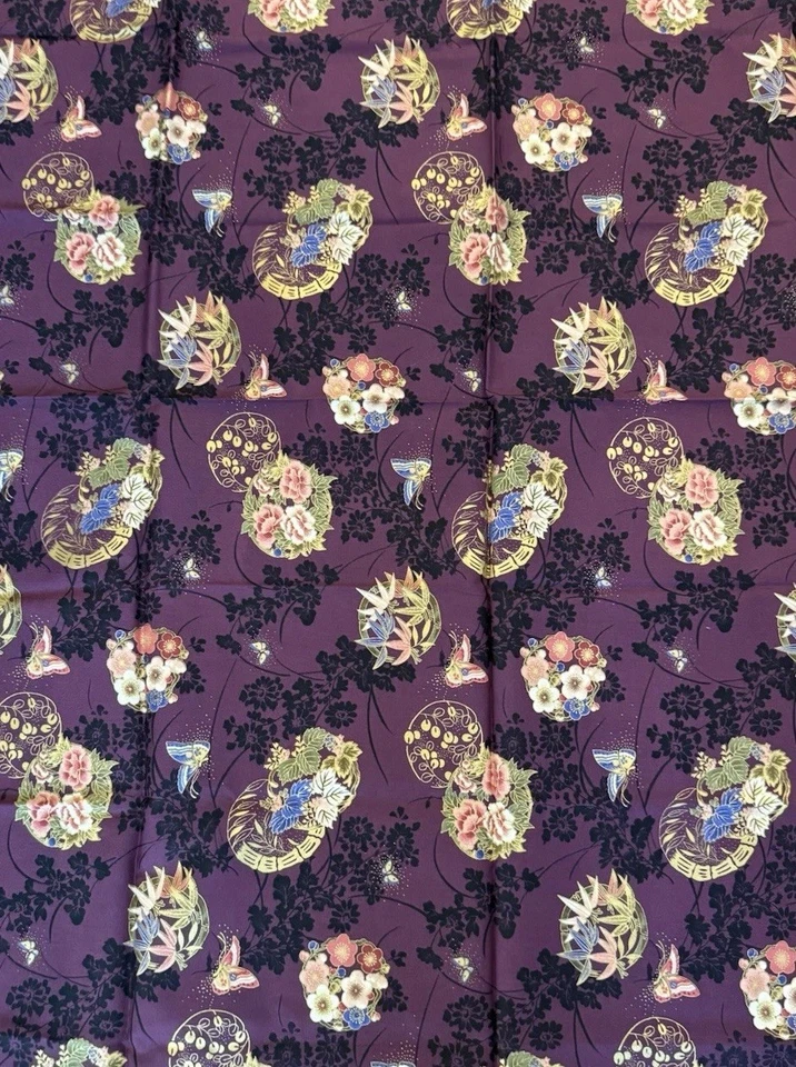 Kona Bay Fabrics 2004 Asian Floral Butterfly Metallic Cotton 36 x 45” - Image 2 of 3