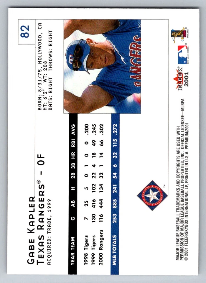 2001 Fleer Premium #82 Gabe Kapler - Image 2 of 2