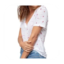 Rails XS white Cara 70% linen watermelons tee 