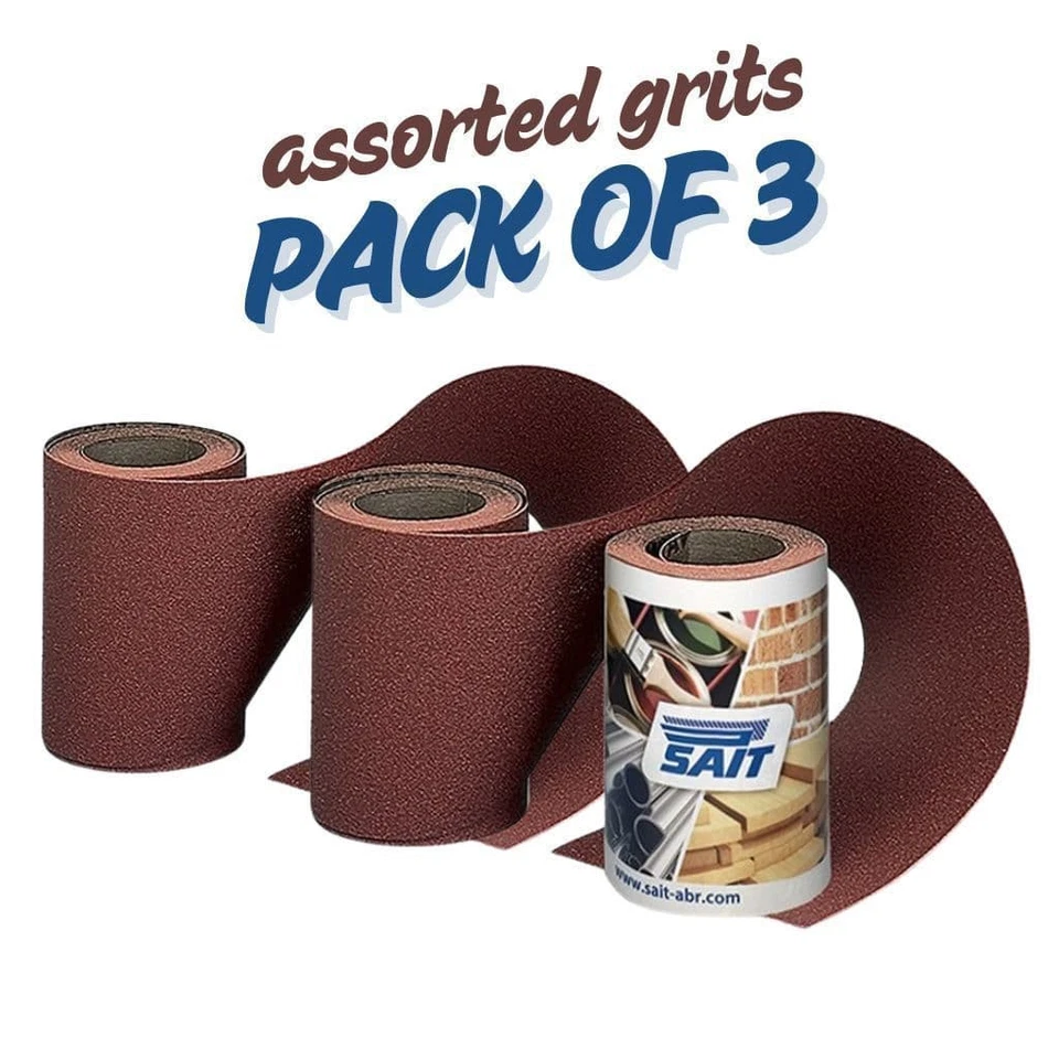 SAIT sanding paper rolls 115mmx5m pack of 3 for wood metals plastic & paints