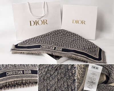 Christian Dior Oblique Monogram Scarf Shawl 55  Silk Wool Never Worn Box & Bag