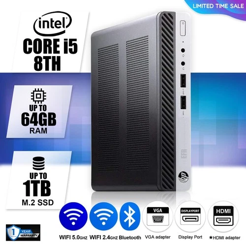 HP Mini Desktop PC Computer i5 8th Up to 32GB RAM 2TB SSD, Windows 10/11, WiFi
