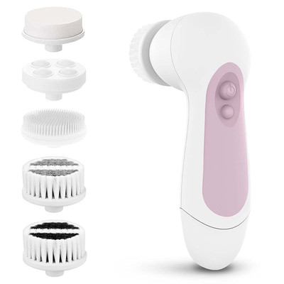 Waterproof Facial Cleansing Spin Brush Set with 5 Exfoliating Brush Heads - Elec