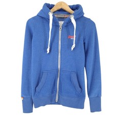 Vintage Superdry Hoodie Women's Hooded Sweatshirt Blue Cotton No1 Size XS
