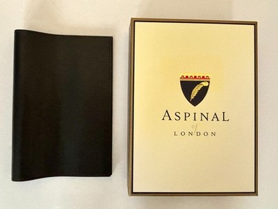 Aspinal of London Smooth Black Leather Journal Cover   EUC w/ Box