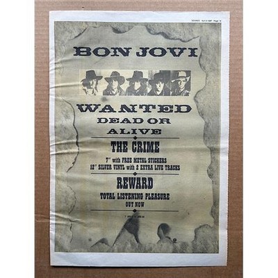 BON JOVI WANTED DEAD OR ALIVE POSTER SIZED original music press advert from 1987